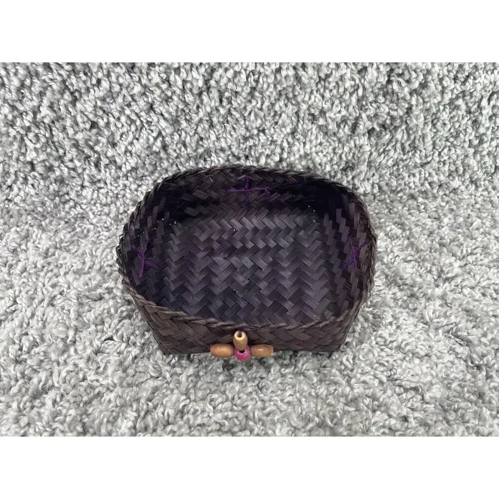 Small Woven Basket Square Container Purple Small 4.5x5x3. Inch Trinket Decor